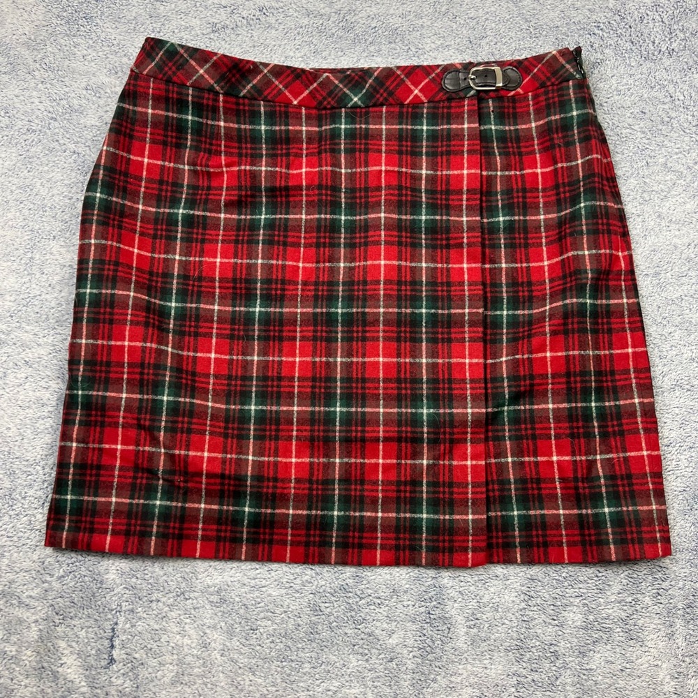 Pendleton Womens 16P Red Plaid Wool Wrap Mini Skirt Buckle Accent Vintage USA